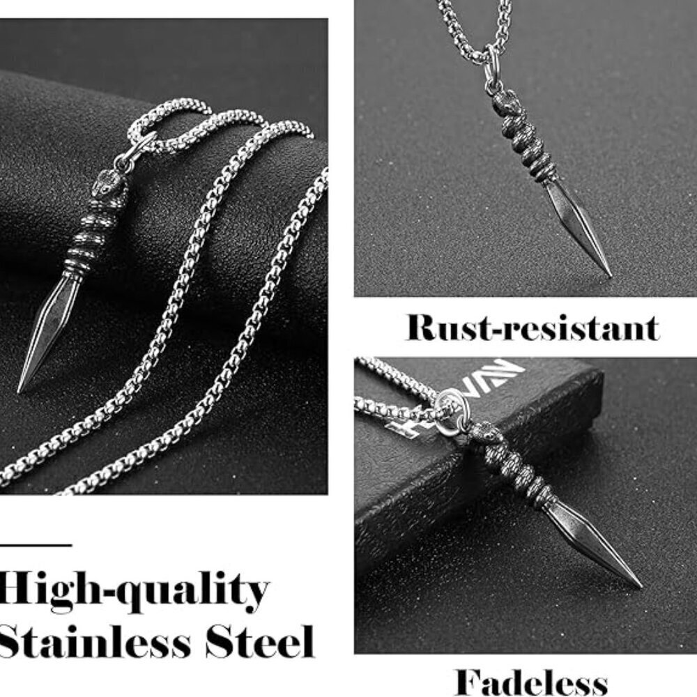Men's  Awl Snake Gothic Snake Pendant Necklace - Stainless Steel Animal Jewelry